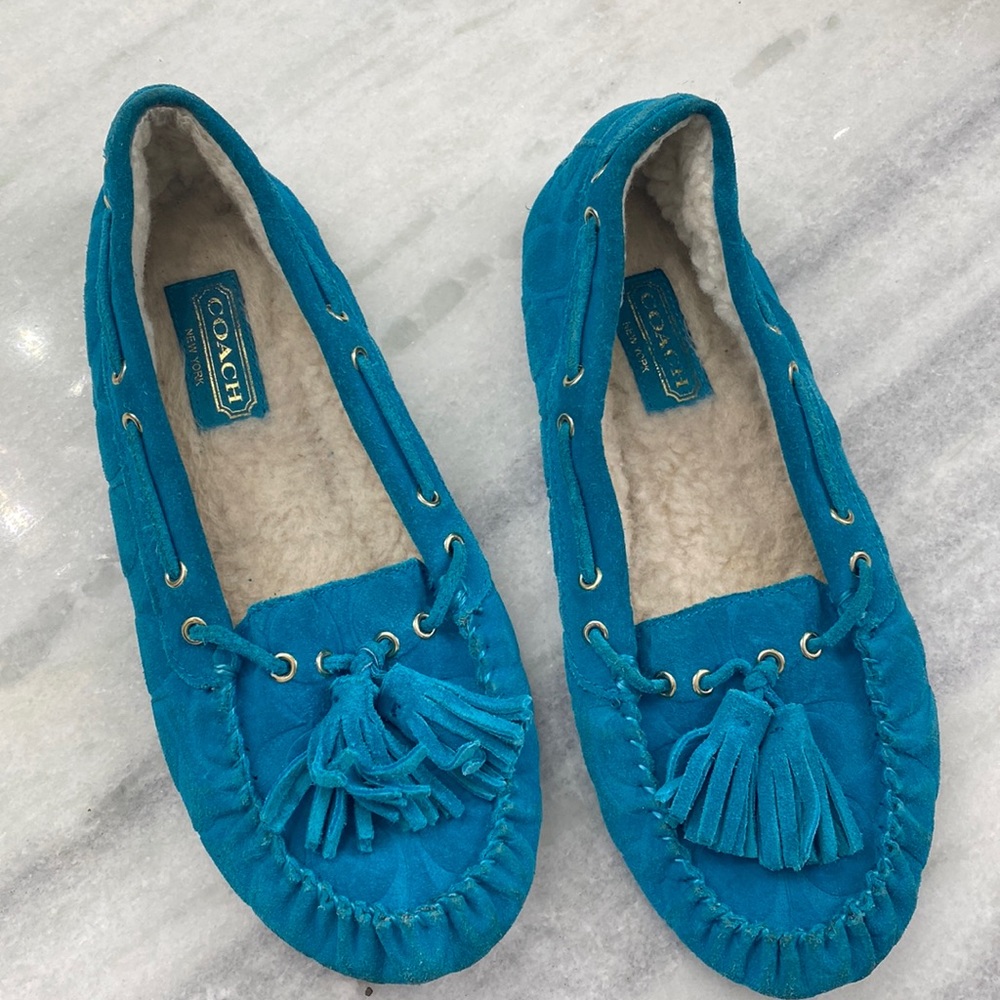 Blue Coach Fur slippers